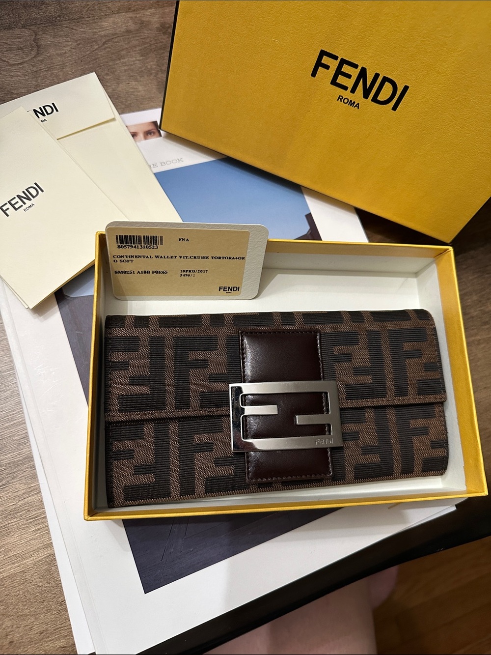 Fendi Brown Zucca FF Continental Wallet with Silver Buckle